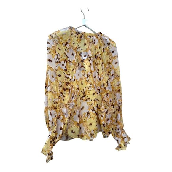 NWT Joie Brigitta Amber Gold Floral Blouson-Sleeve Blouse Size Large - Picture 6 of 11